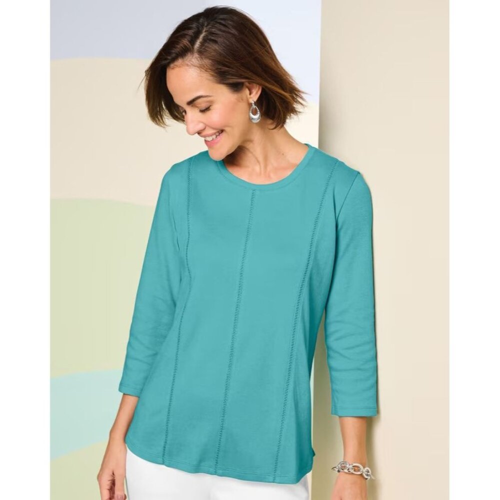 DRAPER'S & DAMON'S Ladder Stitch Tee In‎ Maral Blue - Size Large